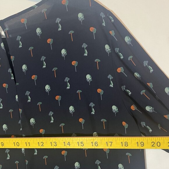 Ann Taylor Women Top Blouse Blue Small Size Trees Print  Long Sleeve Round Neck - Picture 5 of 8